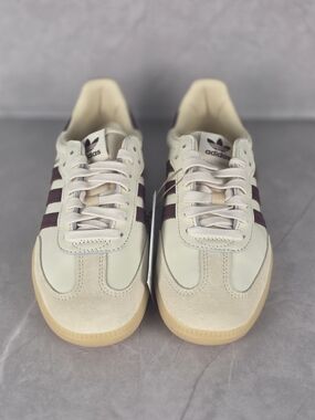 Adidas Men's Samba Retro Leather Sneakers in Off-White with Brown Stripes